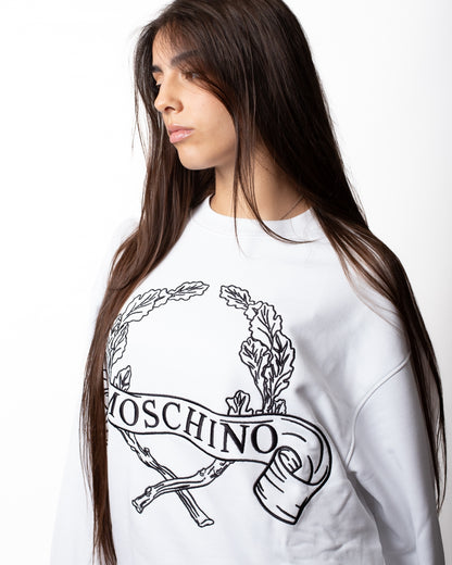 Felpa Moschino girocollo con ricamo logato "Laurel crown"