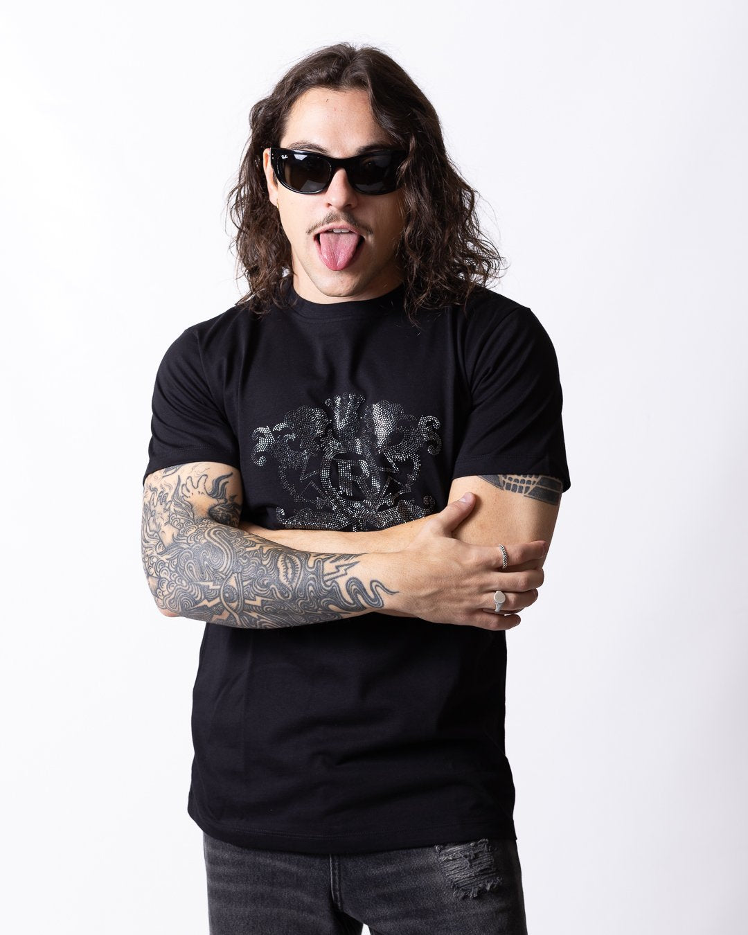 T-shirt John Richmond con logo "JR" e grafica di brillantini