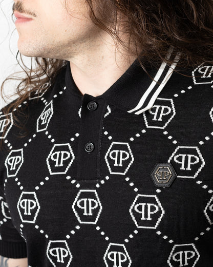 Polo Philipp Plein in misto lana "Jacquard Monogram" uomo