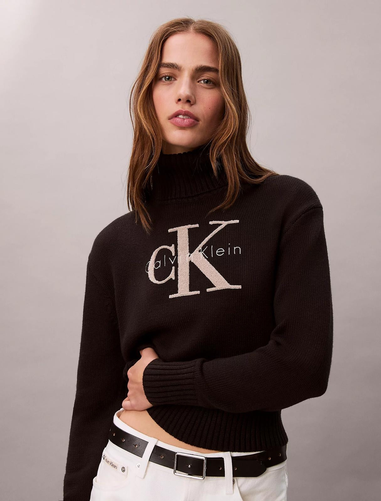 Maglia Calvin Klein dolcevita con logo in spugna donna
