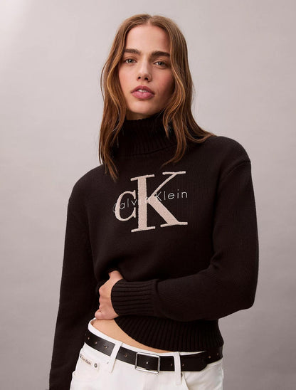 Maglia Calvin Klein dolcevita con logo in spugna donna