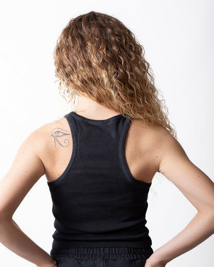 Top Barrow in costina con smile ricamato donna