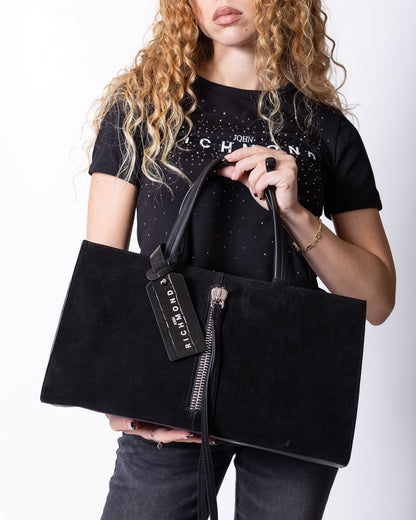 Borsa John Richmond in pelle di vitello scamosciata con dettaglio zip