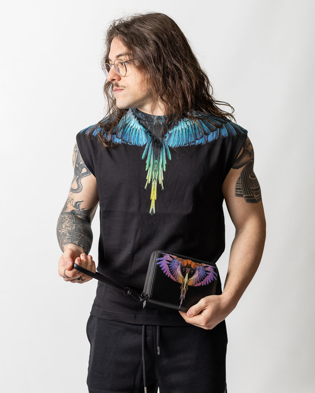 Pochette Marcelo Burlon in ecopelle "Icon Wings Orange" logato