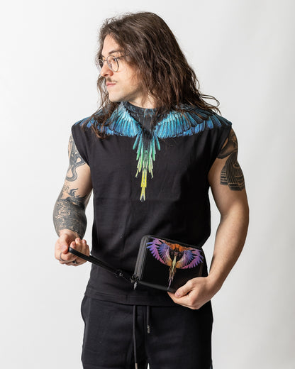 Pochette Marcelo Burlon in ecopelle "Icon Wings Orange" logato