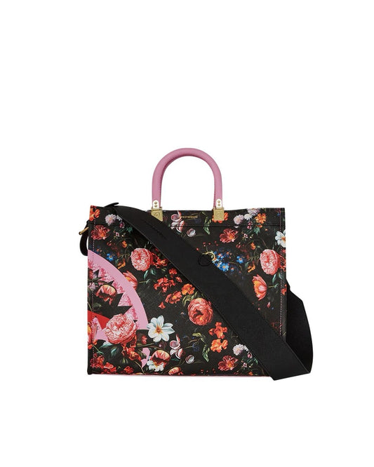 Borsa Sprayground nero pink flowers  tote