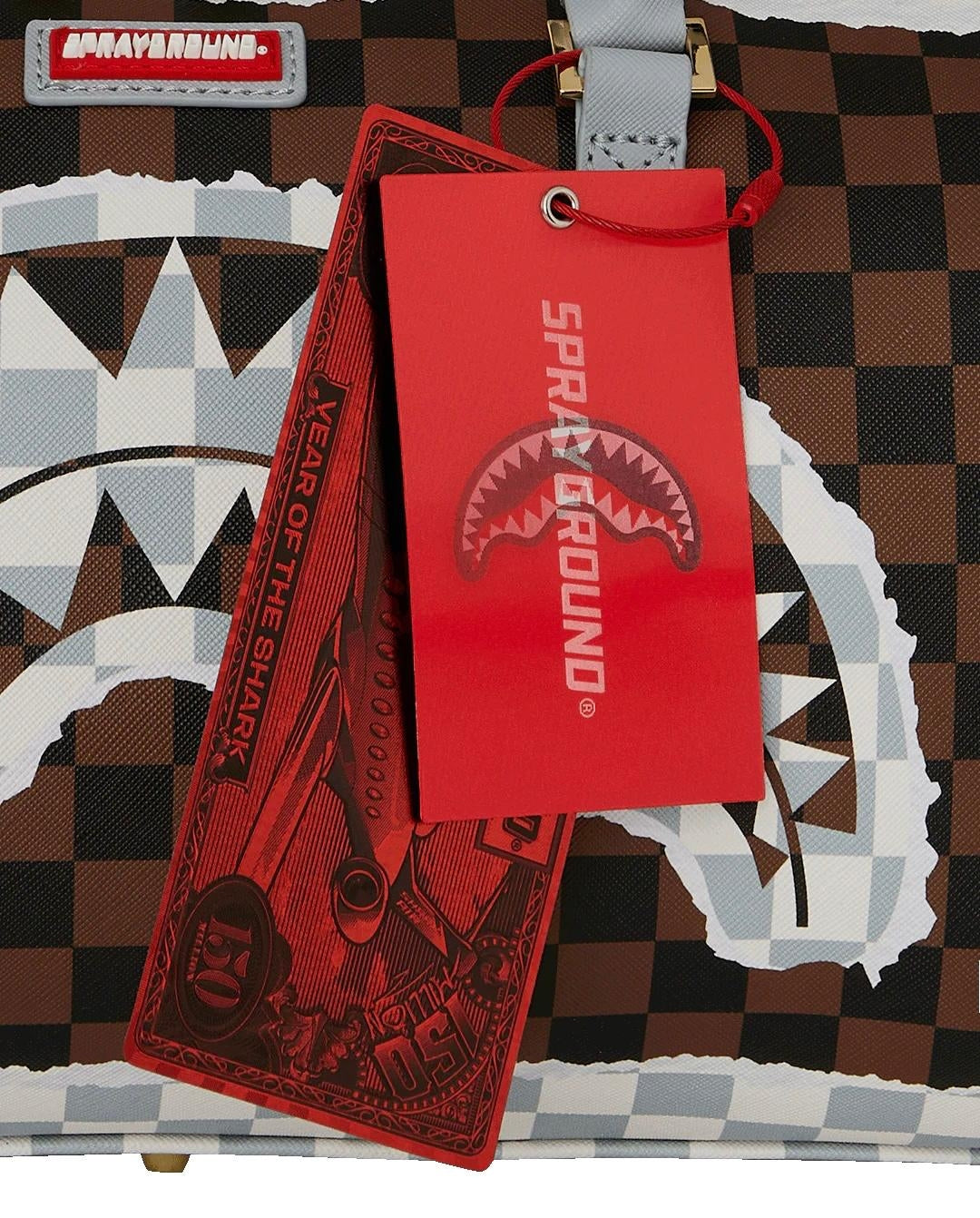 Borsa Sprayground marrone "CREAM AND BROWN TEAR CHECK MINI DUFFLE"