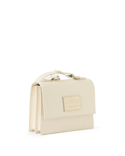 Borsa Iceberg in pelle saffiano con tracolla e placca logata donna
