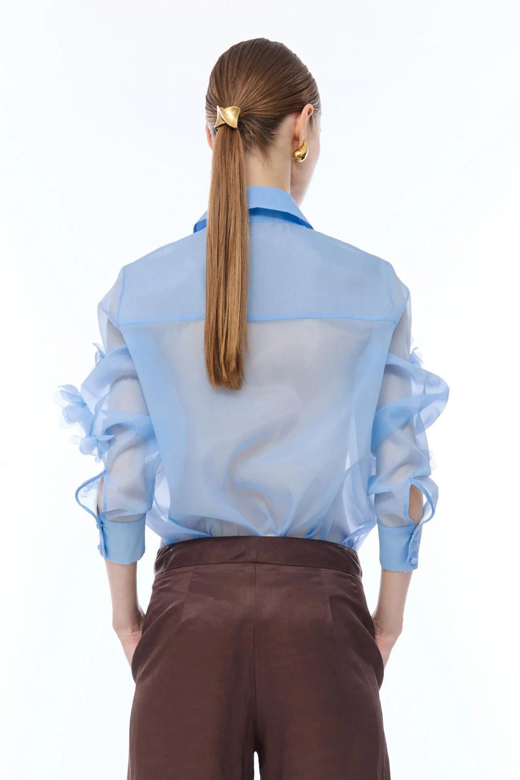 Camicia Nenette in organza con dettagli floreali donna