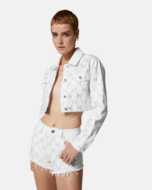 Giubbotto Richmond X in denim con logo strass donna