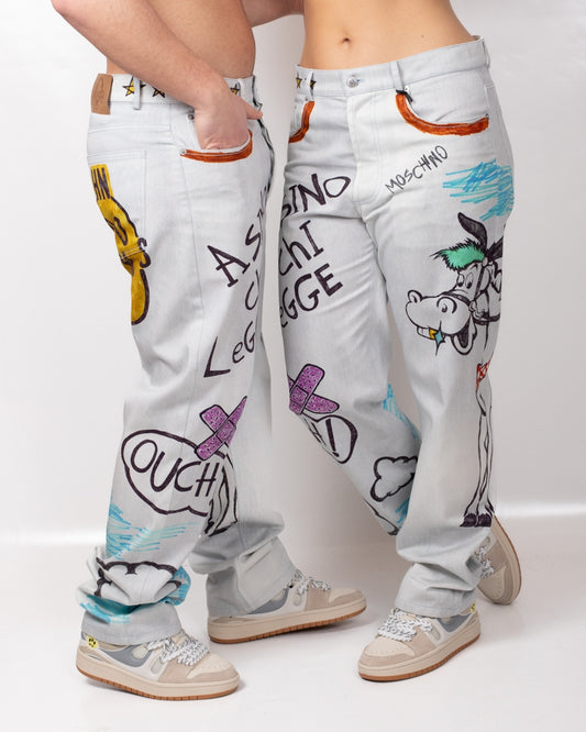 Pantalone Moschino straight con stampa disegno