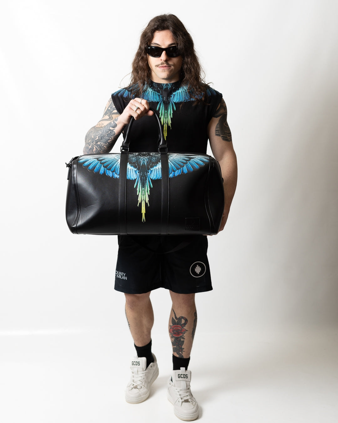 Borsone Marcelo Burlon in ecopelle "Icon Wings Royal" logato