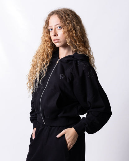 Felpa County of Milan full zip con cappuccio e grafica brillantinata sul retro