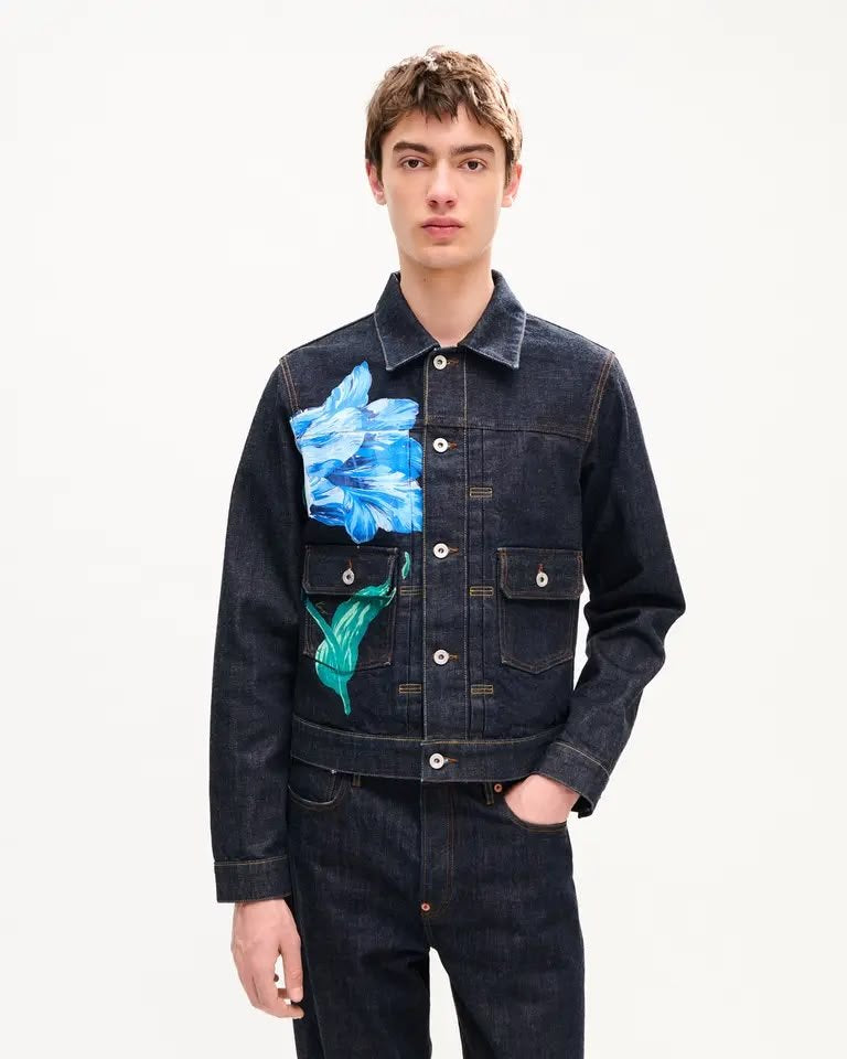 Giubbotto Kenzo Paris in jeans con stampa decorativa e patch logo