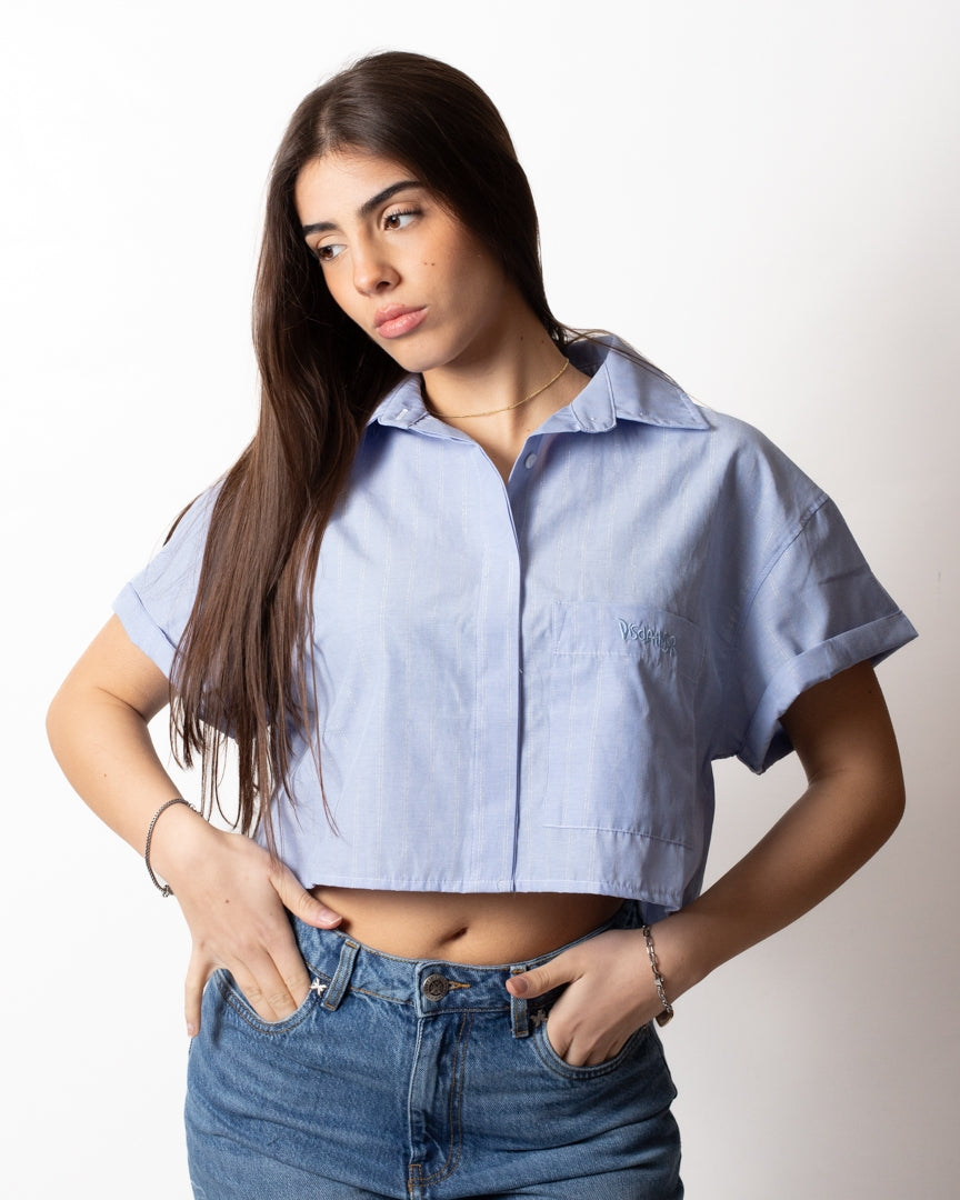 Camicia Disclaimer cropped a strisce donna
