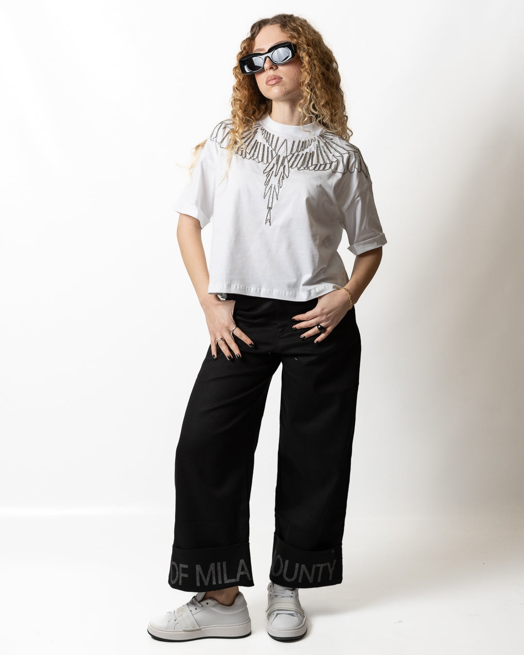 T-Shirt Marcelo Burlon cropped con perline donna