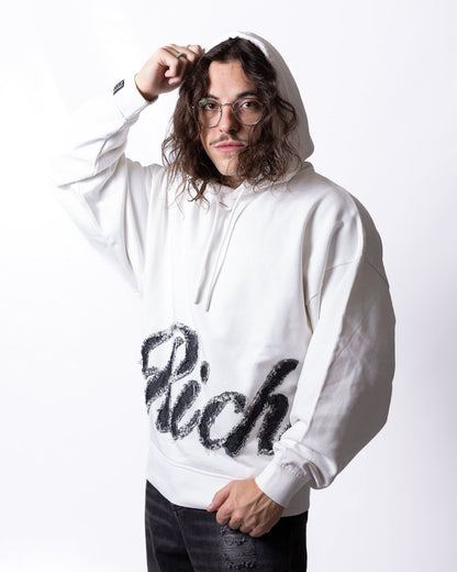 Felpa Richmond X con cappuccio e logo "Richmond" in denim effetto taglio vivo