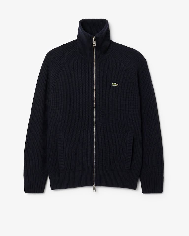 Maglia Lacoste fullzip a collo alto in lana con costine uomo