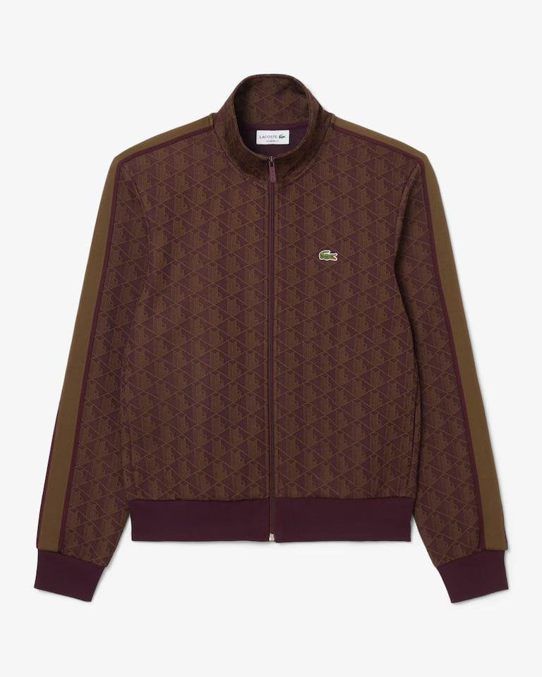 Felpa Lacoste con zip logata allover uomo