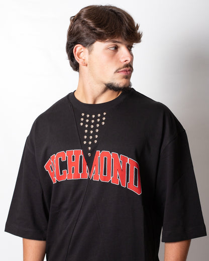 T-Shirt John Richmond over con logo e borchie uomo
