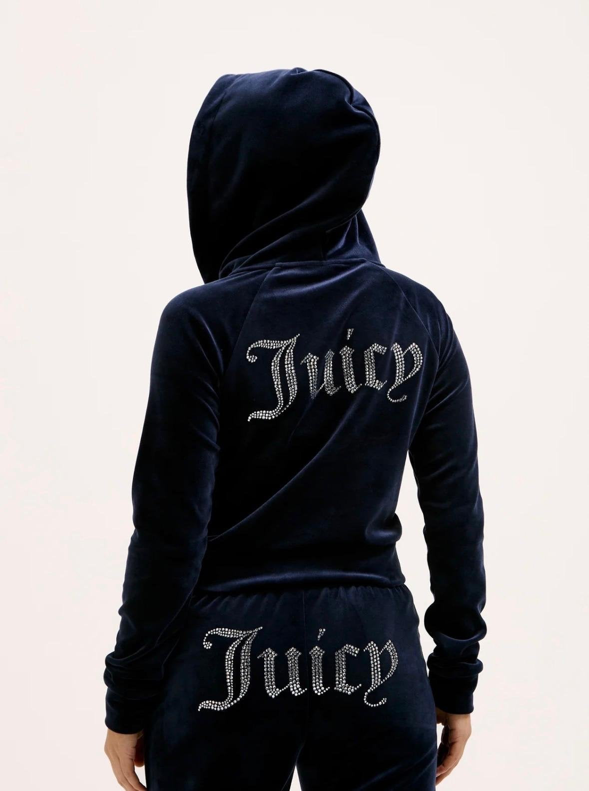 Felpa Juicy Couture full zip con cappuccio e logo strass