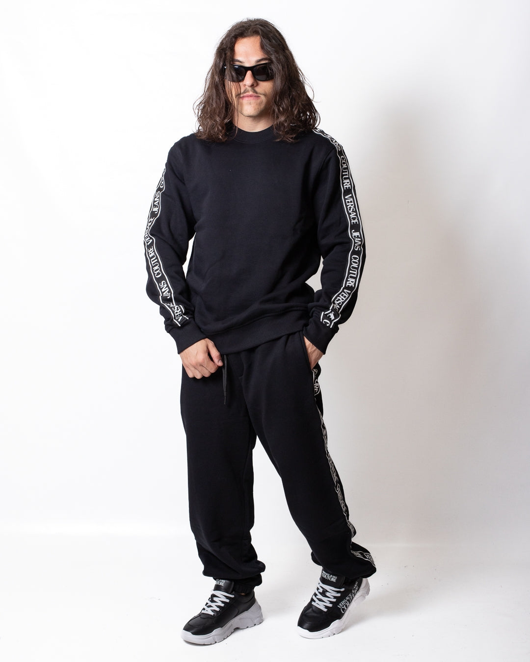 Felpa Versace Jeans Couture girocollo con bande logate uomo