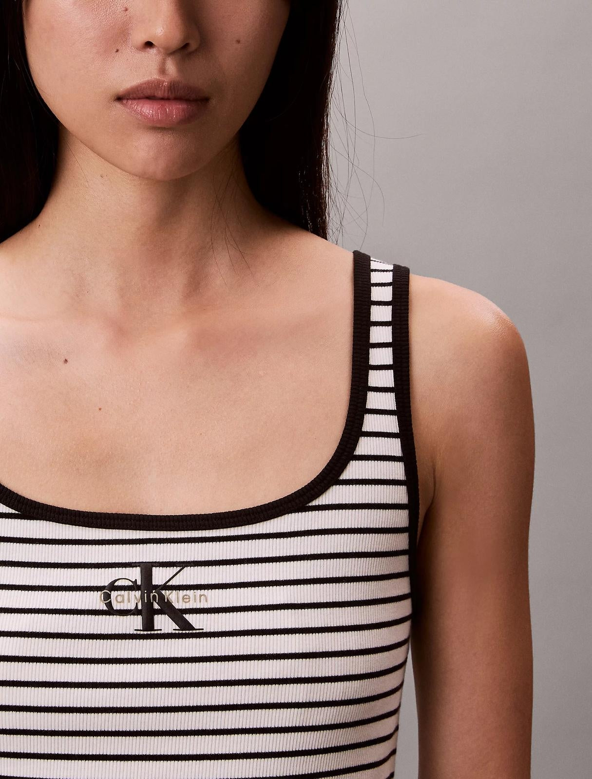 Canotta Calvin Klein slim in costina a strisce donna