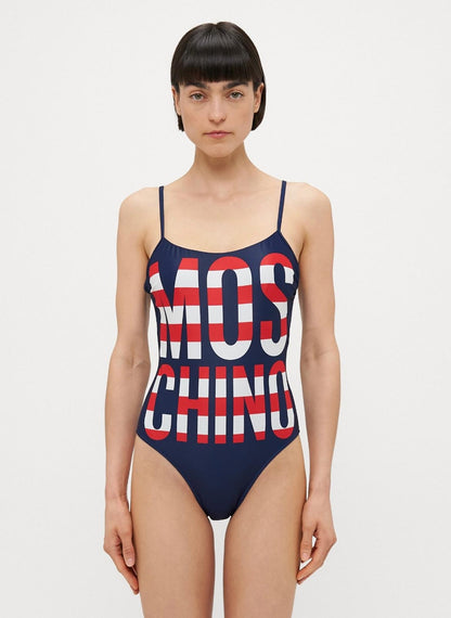 Costume intero Moschino Swim con maxi logo a strisce donna