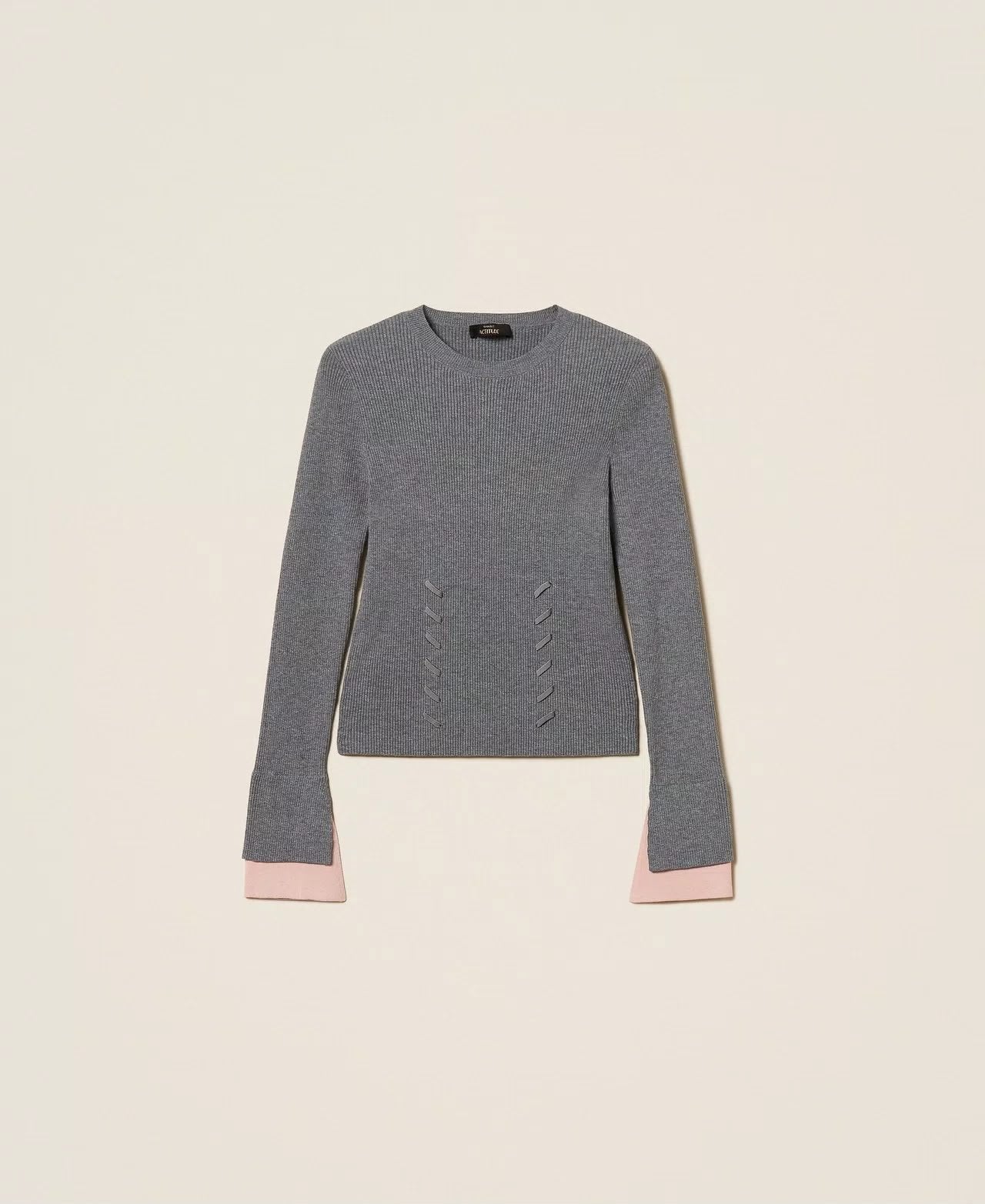 Maglia Twinset Actitude in costina con polsini a contrasto donna