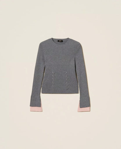 Maglia Twinset Actitude in costina con polsini a contrasto donna
