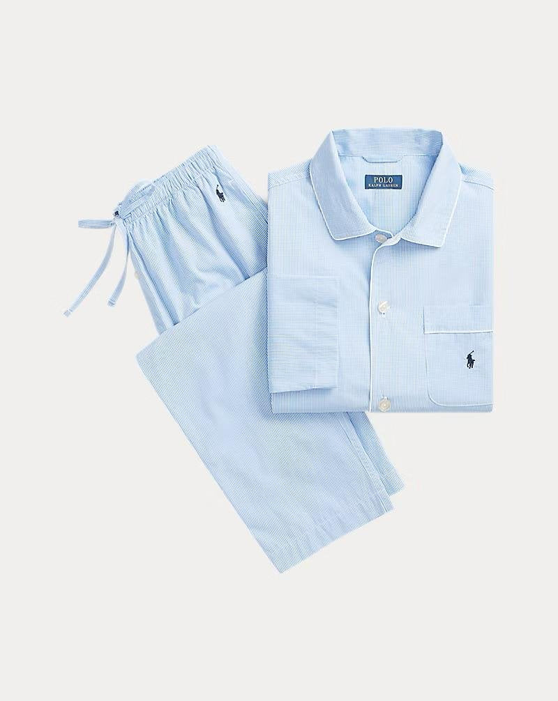 Pigiama Polo Ralph Lauren con micro-gingham e logo ricamato