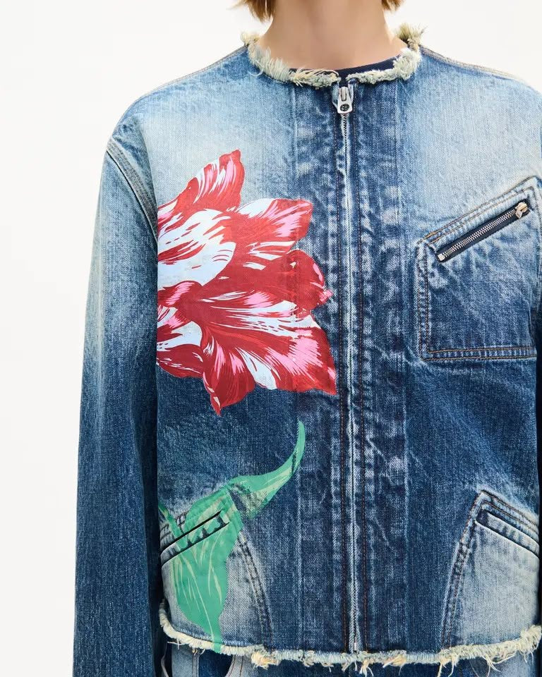 Giubbotto Kenzo Paris in jeans con stampa decorativa e patch logo