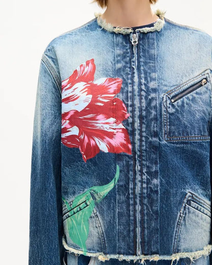 Giubbotto Kenzo Paris in jeans con stampa decorativa e patch logo
