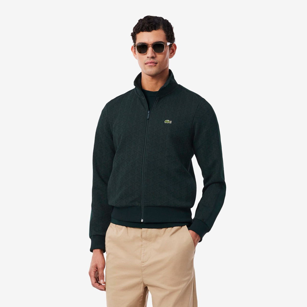Felpa Lacoste con zip logata allover uomo