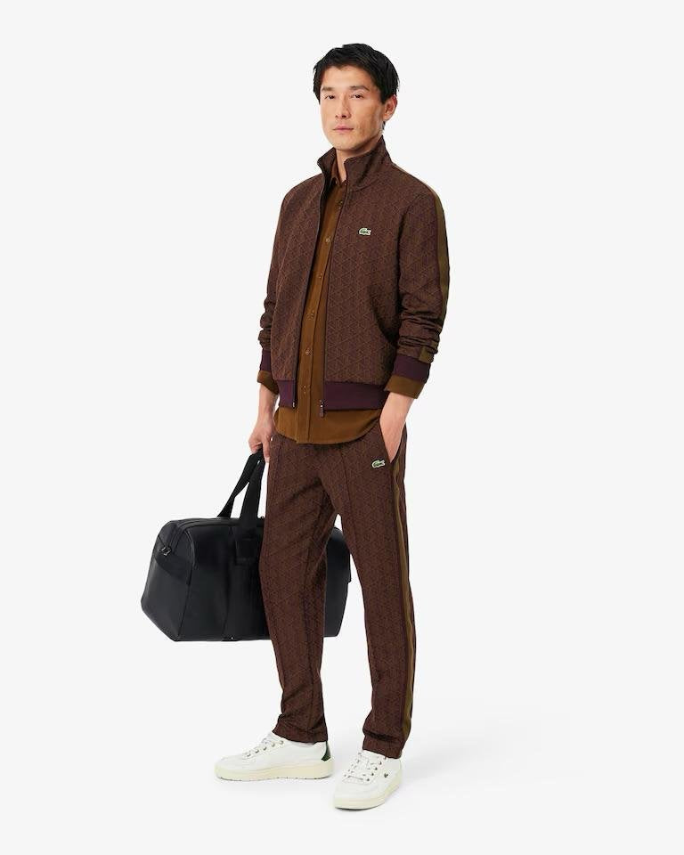 Felpa Lacoste con zip logata allover uomo