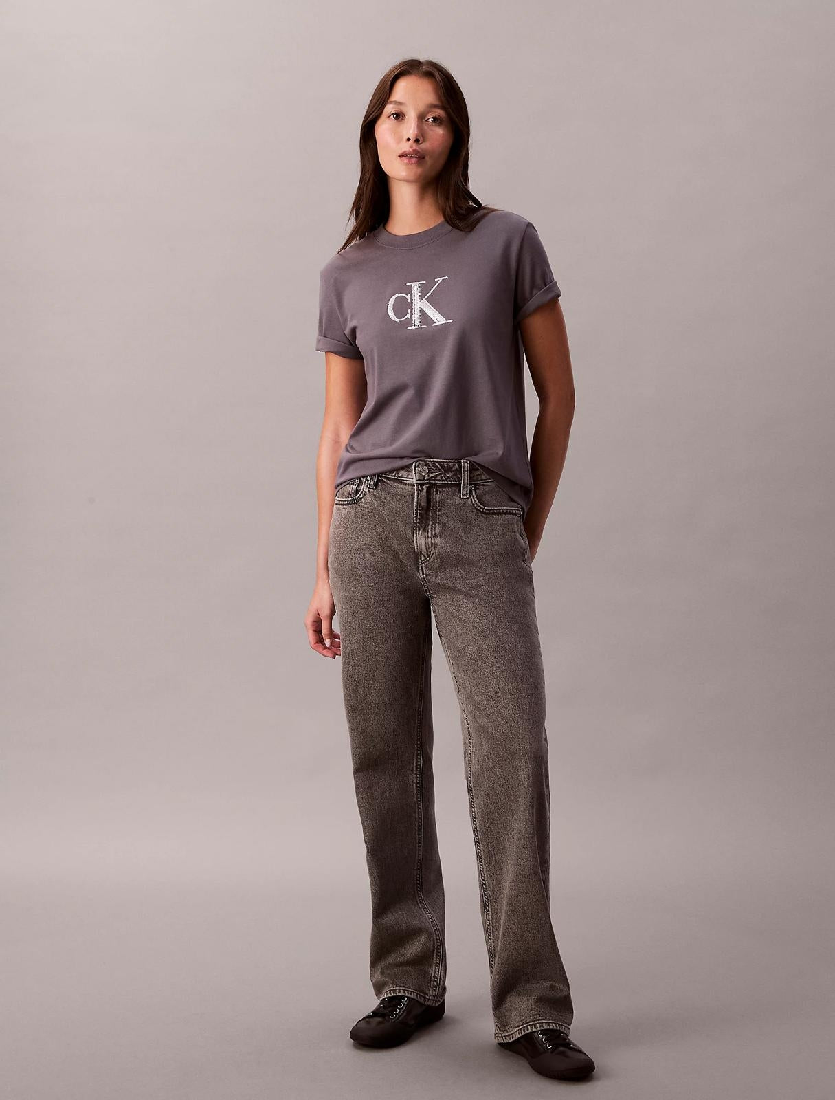 T-Shirt Calvin Klein con logo paillettes donna