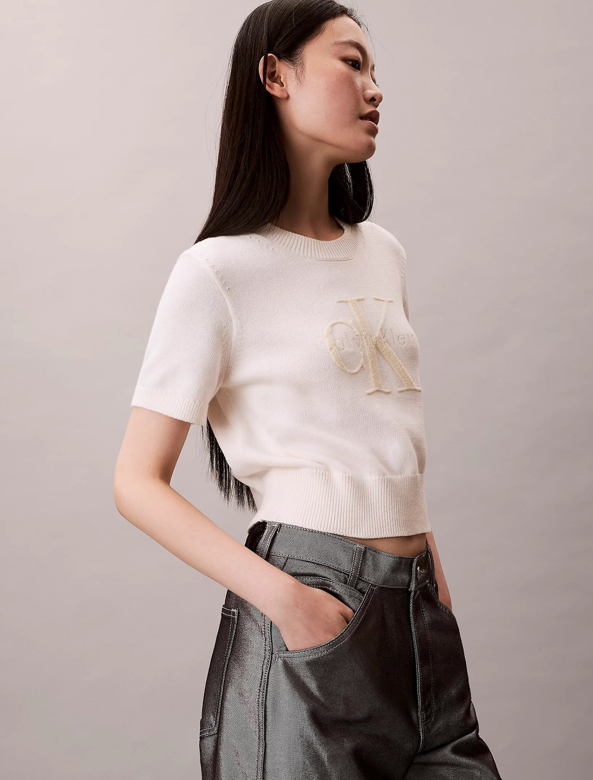 T-Shirt Calvin Klein in maglia con logo teddy donna