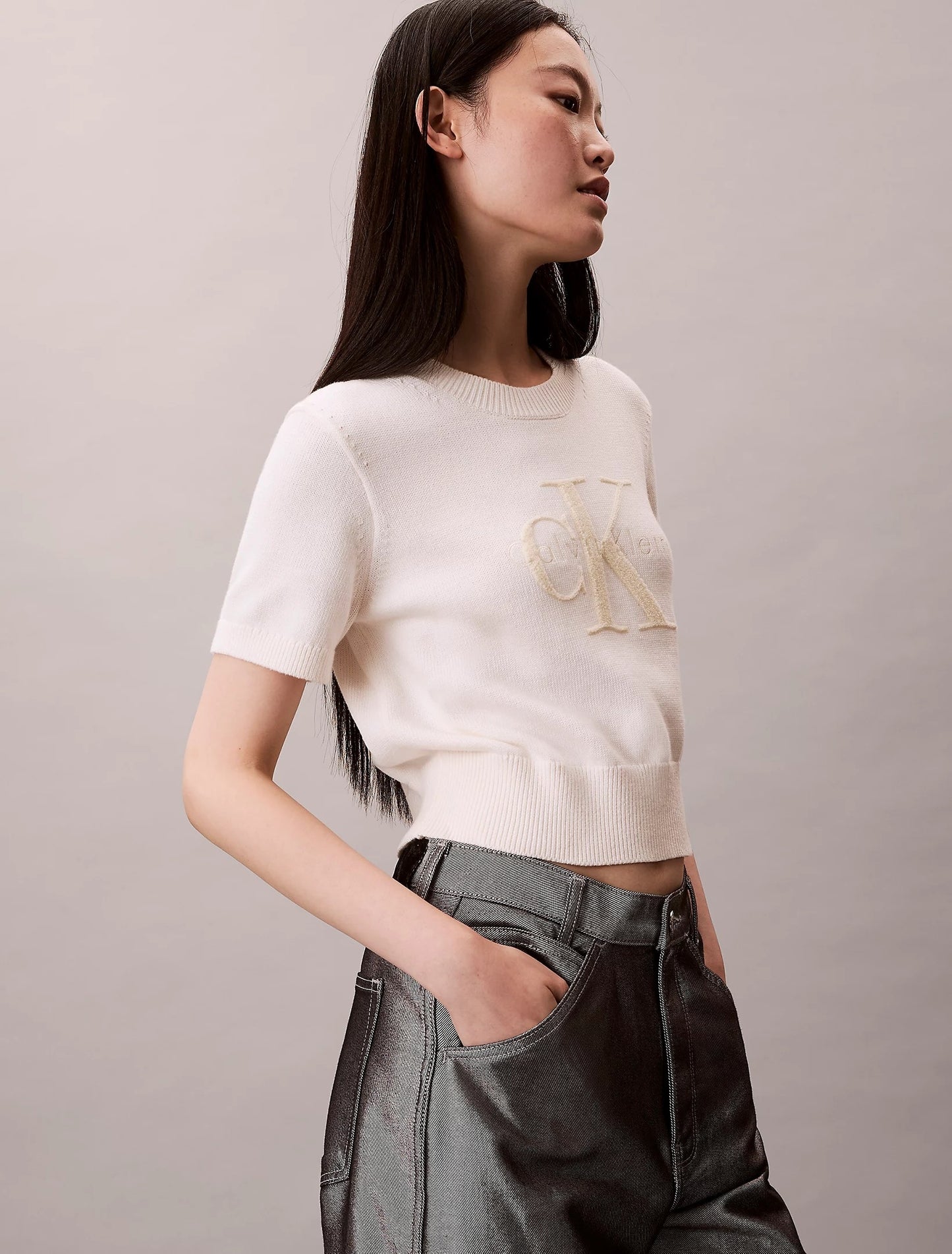 T-Shirt Calvin Klein in maglia con logo teddy donna