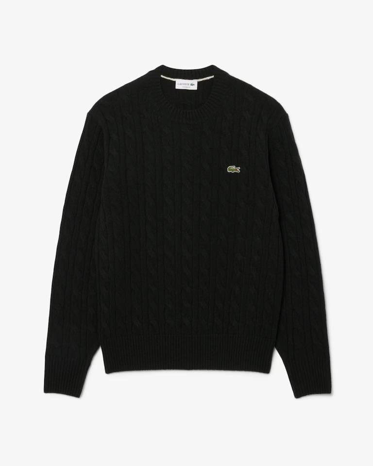 Maglia Lacoste treccia inglese in lana con logo ricamato