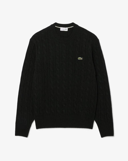 Maglia Lacoste treccia inglese in lana con logo ricamato