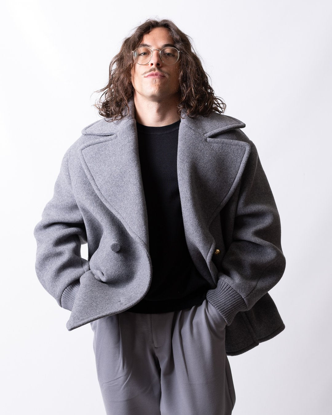 Cappotto Moschino doppiopetto in misto lana uomo