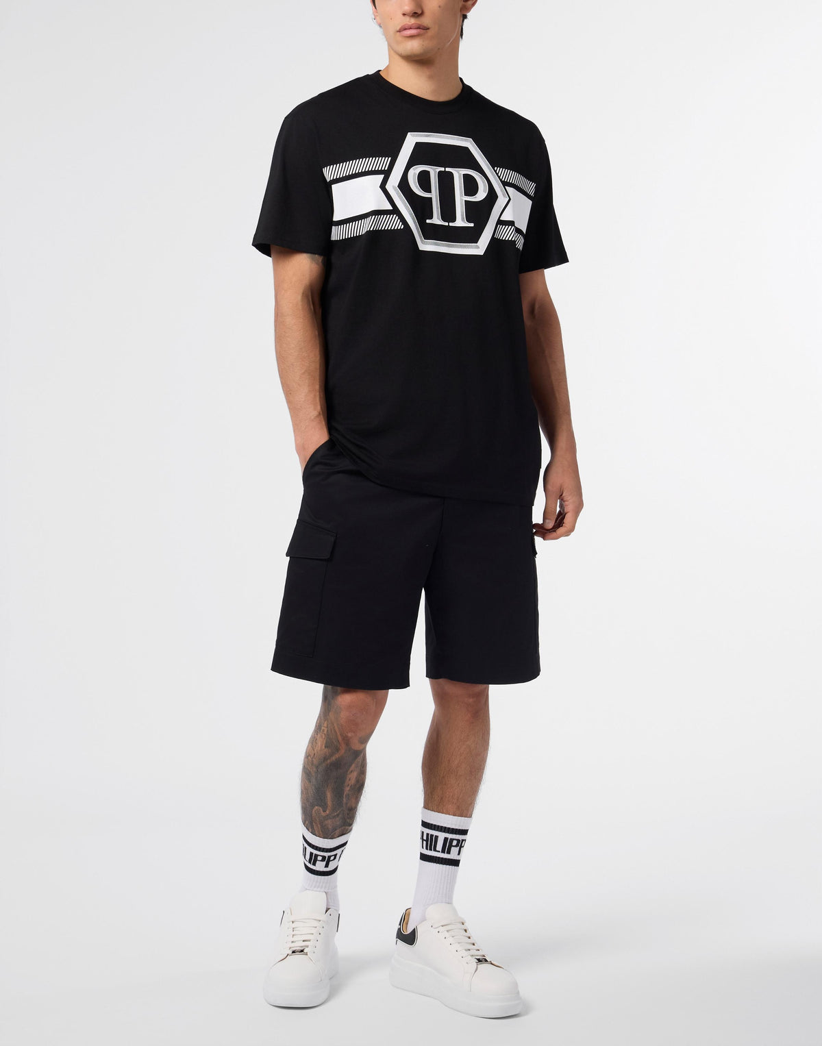 T-Shirt Philipp Plein Hexagon line con logo stampato uomo