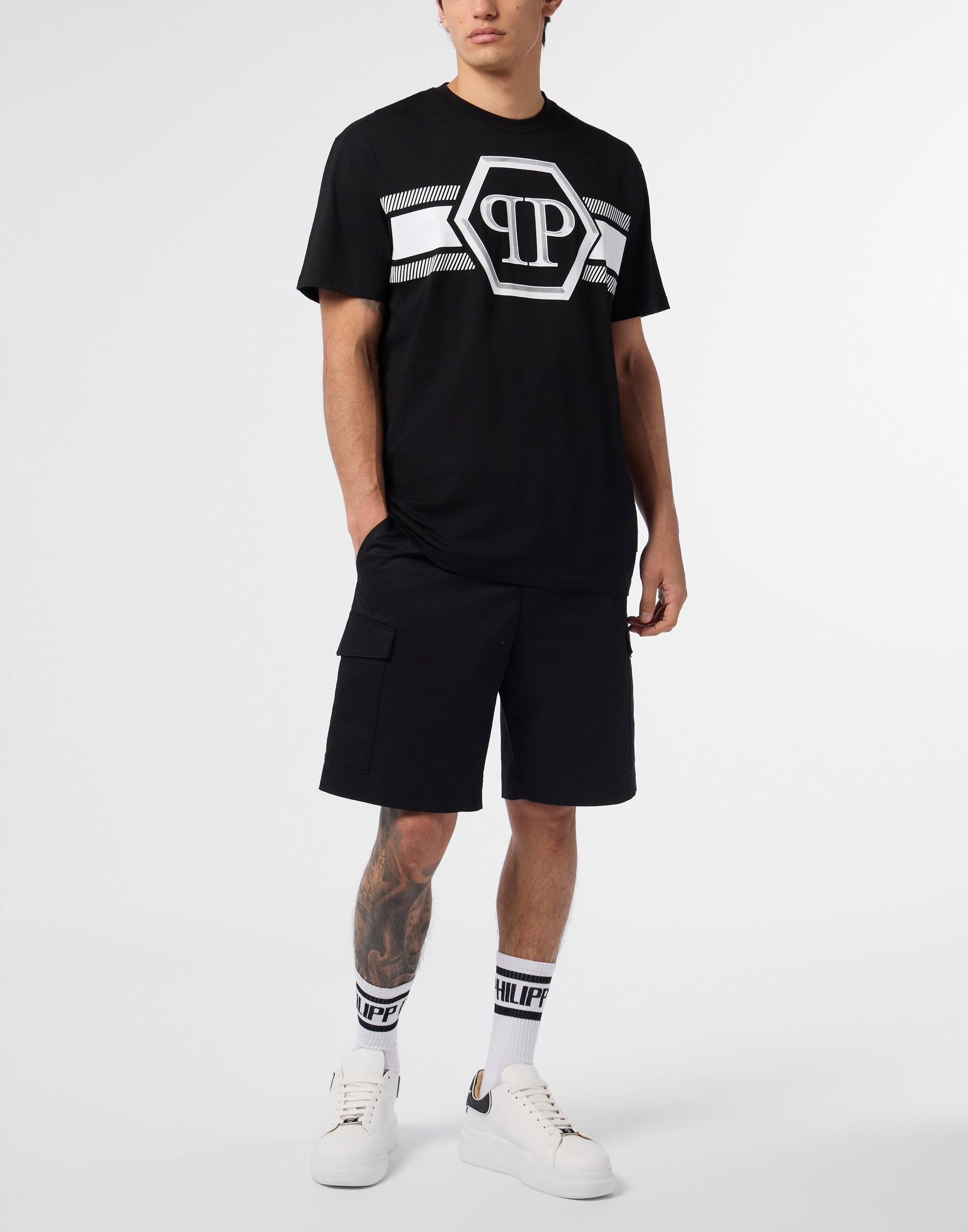 T-Shirt Philipp Plein Hexagon line con logo stampato uomo