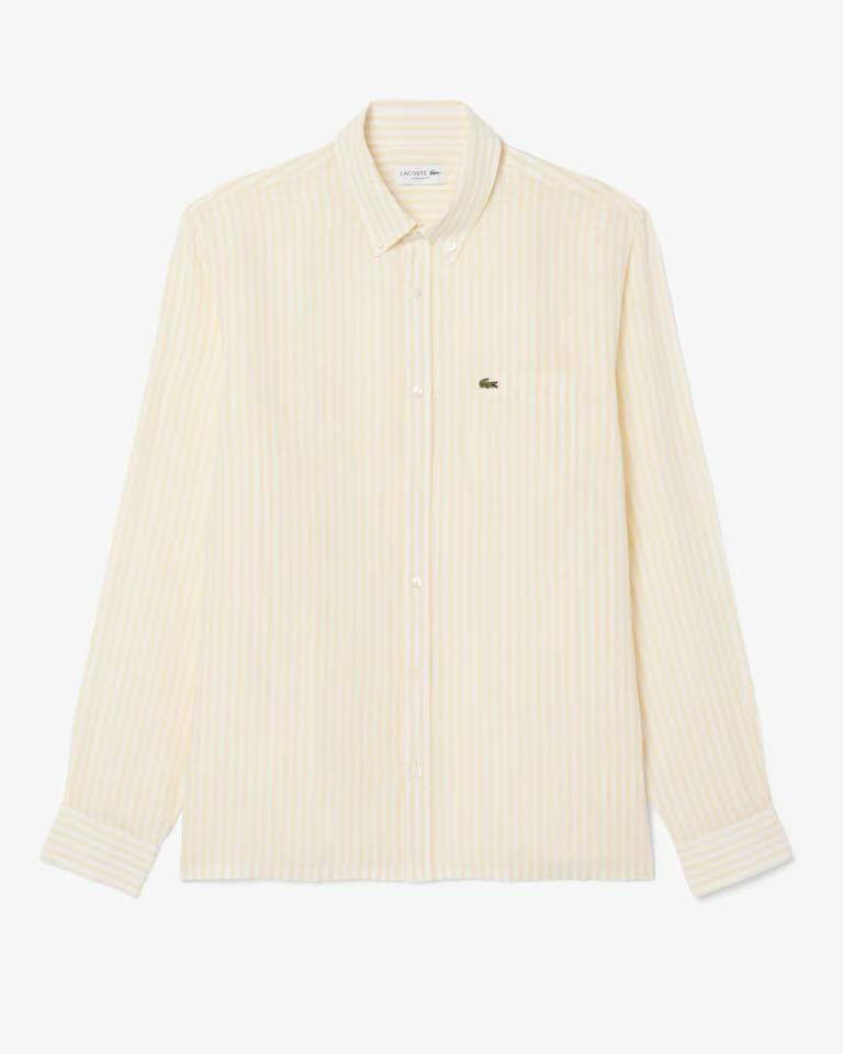 Camicia Lacoste regular in lino a strisce uomo