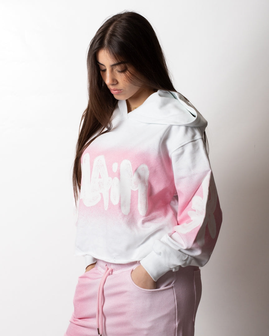 Felpa Disclaimer cropped con cappuccio e stampa glitter donna