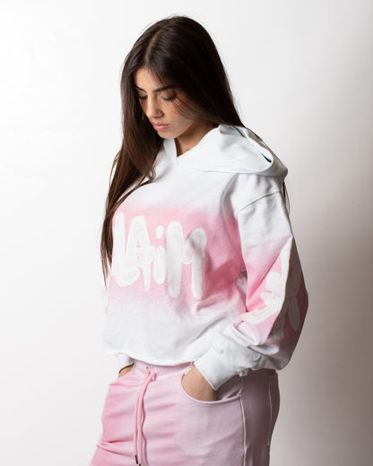 Felpa Disclaimer cropped con cappuccio e stampa glitter donna