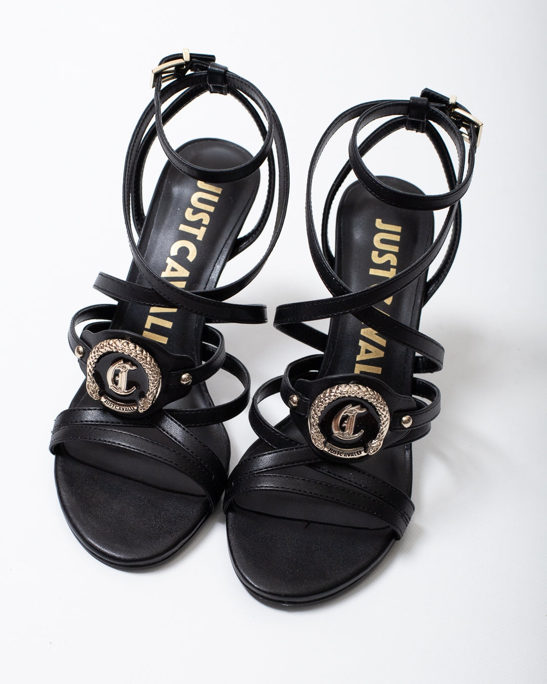 Tacco Just Cavalli in pelle con placca logata donna