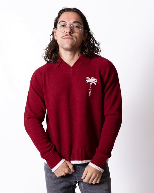 Maglia polo Palm Angels in lana e cashmere con logo ricamato