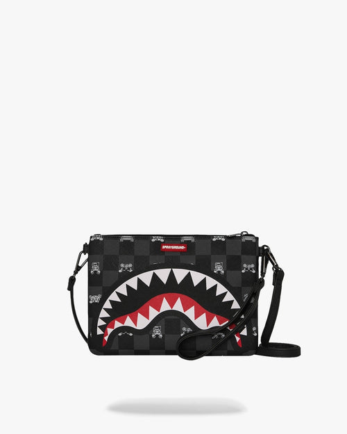 Pochette Sprayground nero GRAY PEEKING CHARACTER CHECK CROSSBODY POUCHETTE clutch con tracolla