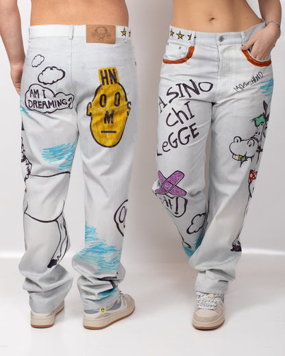 Pantalone Moschino straight con stampa disegno